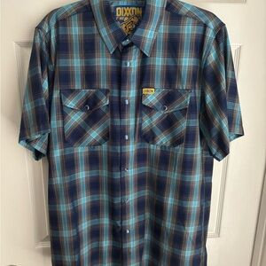 DIXXON Men's Navy and Teal Plaid Shirt
